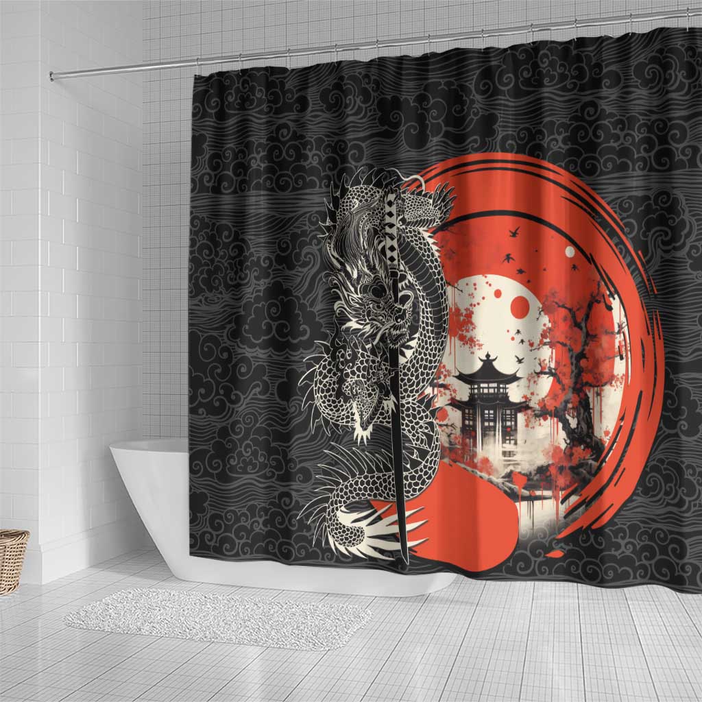 Japanese Dragon Katana Enso Shower Curtain Japan Pagoda Seamless Cloud - Wonder Print Shop