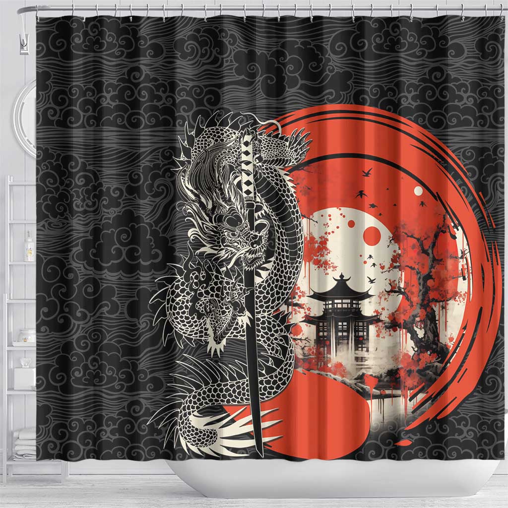 Japanese Dragon Katana Enso Shower Curtain Japan Pagoda Seamless Cloud - Wonder Print Shop