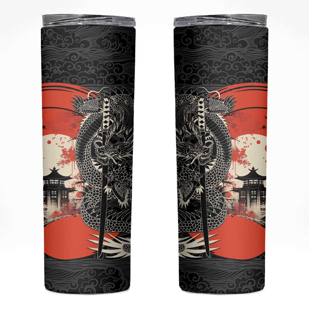 Japanese Dragon Katana Enso Skinny Tumbler Japan Pagoda Seamless Cloud - Wonder Print Shop