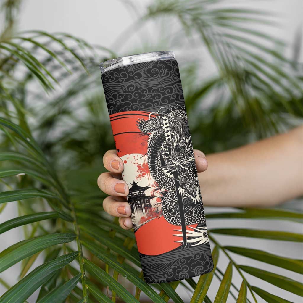 Japanese Dragon Katana Enso Skinny Tumbler Japan Pagoda Seamless Cloud - Wonder Print Shop