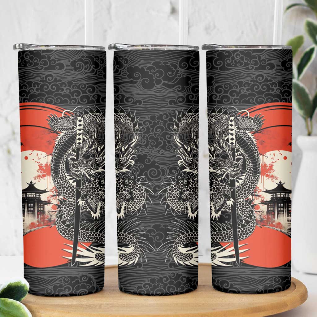 Japanese Dragon Katana Enso Skinny Tumbler Japan Pagoda Seamless Cloud - Wonder Print Shop