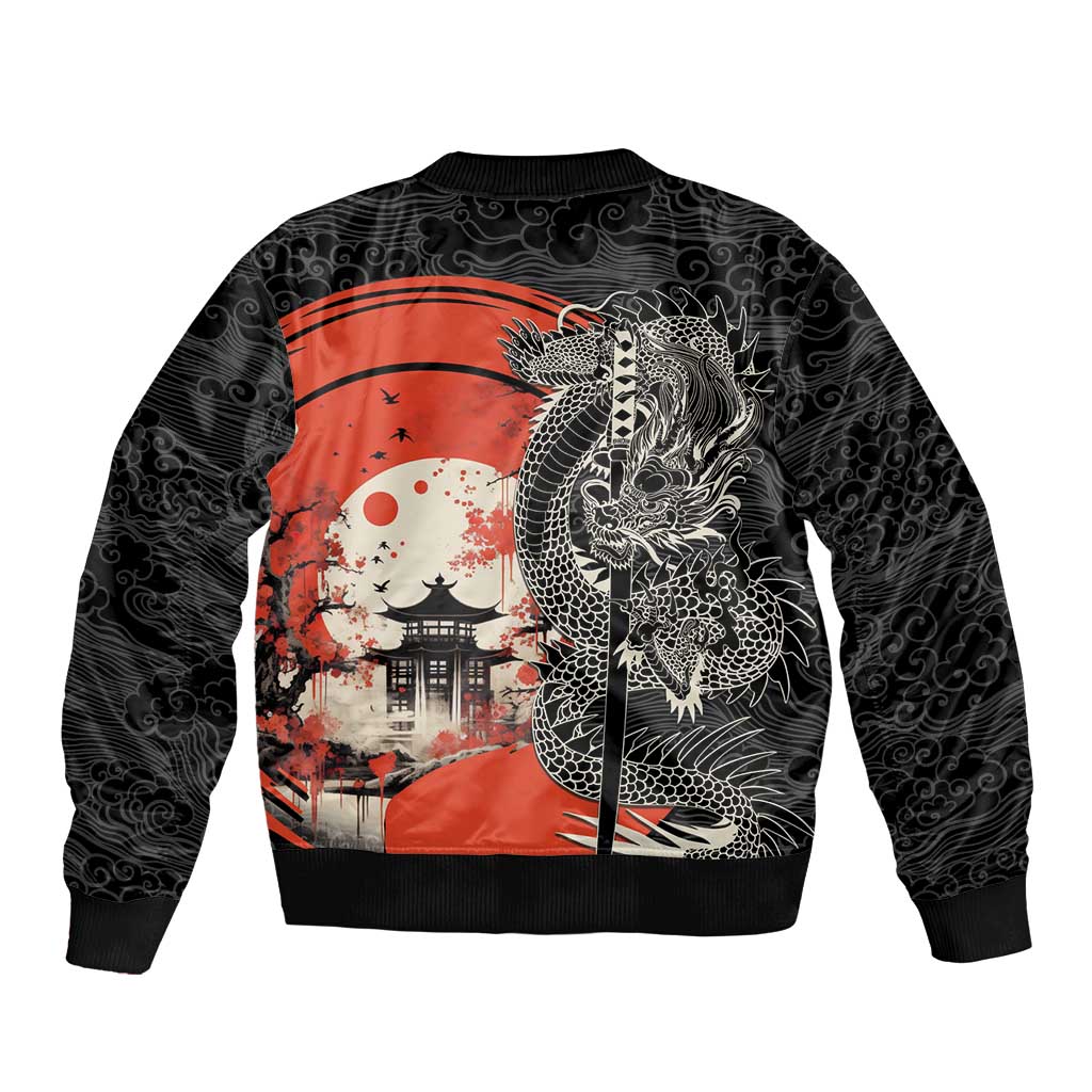 Japanese Dragon Katana Enso Sleeve Zip Bomber Jacket Japan Pagoda Seamless Cloud - Wonder Print Shop