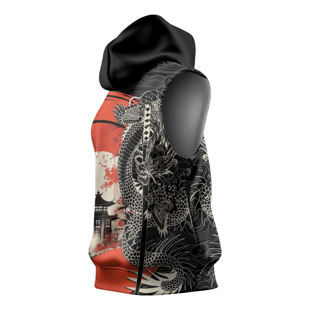 Japanese Dragon Katana Enso Sleeveless Hoodie Japan Pagoda Seamless Cloud - Wonder Print Shop
