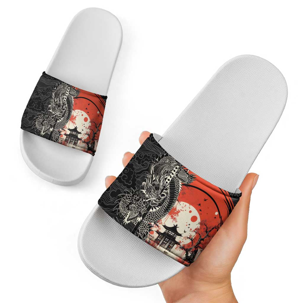 Japanese Dragon Katana Enso Slide Sandals Japan Pagoda Seamless Cloud - Wonder Print Shop