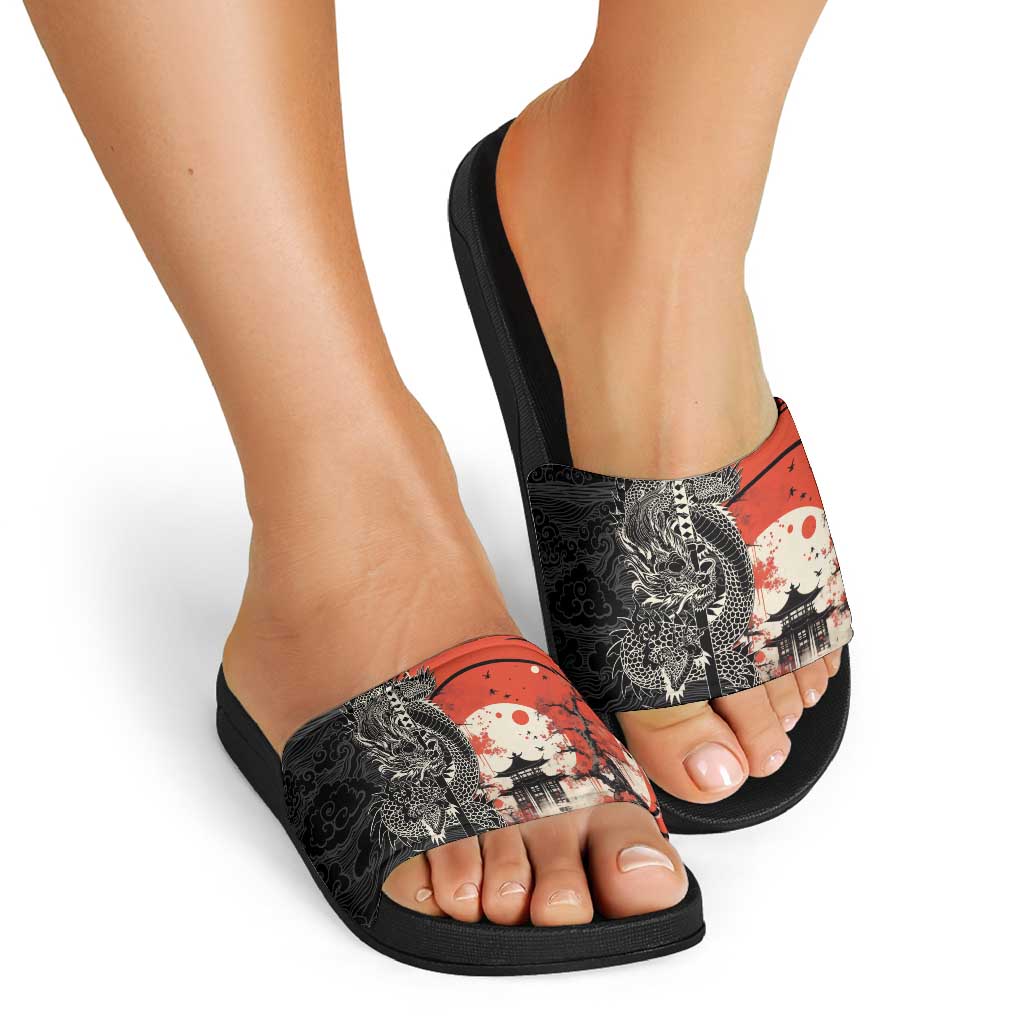 Japanese Dragon Katana Enso Slide Sandals Japan Pagoda Seamless Cloud - Wonder Print Shop