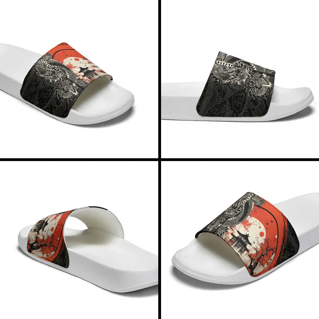 Japanese Dragon Katana Enso Slide Sandals Japan Pagoda Seamless Cloud - Wonder Print Shop