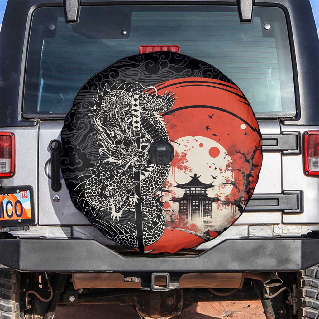 Japanese Dragon Katana Enso Spare Tire Cover Japan Pagoda Seamless Cloud - Wonder Print Shop