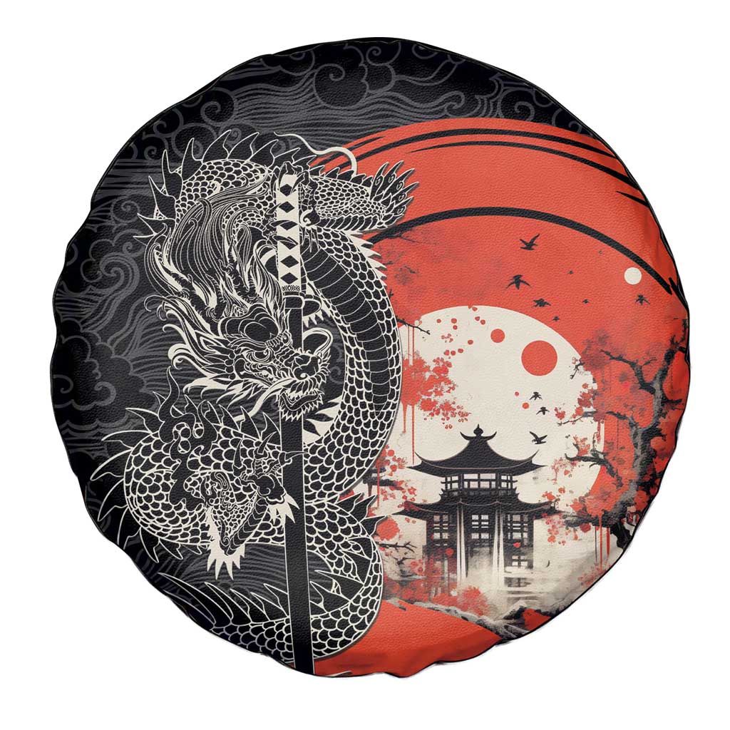Japanese Dragon Katana Enso Spare Tire Cover Japan Pagoda Seamless Cloud - Wonder Print Shop