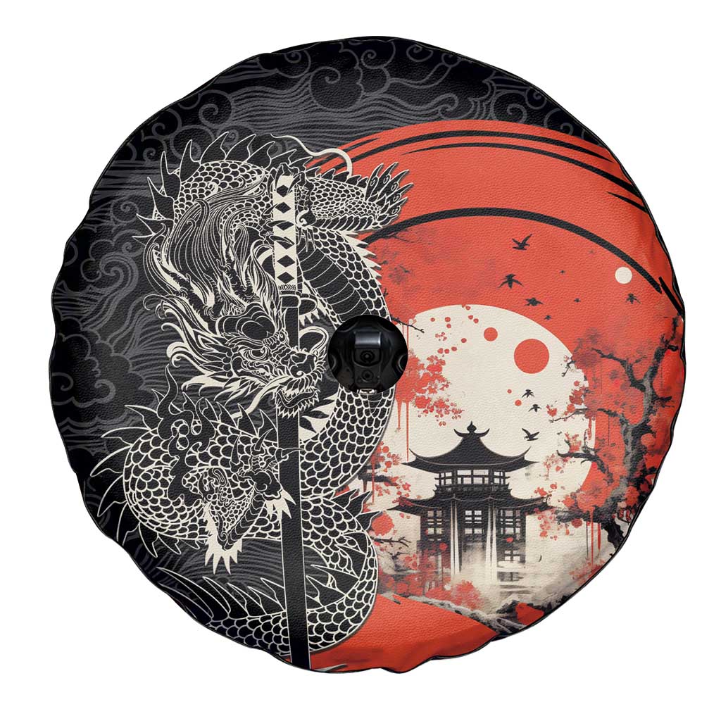 Japanese Dragon Katana Enso Spare Tire Cover Japan Pagoda Seamless Cloud - Wonder Print Shop