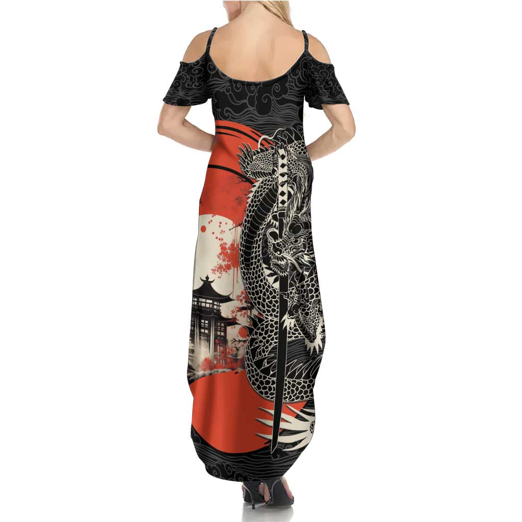 Japanese Dragon Katana Enso Summer Maxi Dress Japan Pagoda Seamless Cloud - Wonder Print Shop