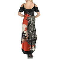 Japanese Dragon Katana Enso Summer Maxi Dress Japan Pagoda Seamless Cloud - Wonder Print Shop