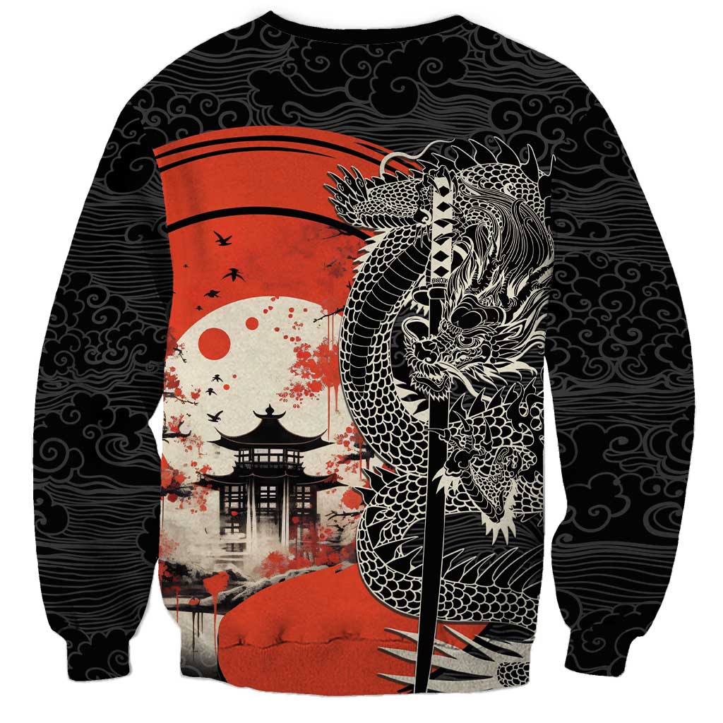 Japanese Dragon Katana Enso Sweatshirt Japan Pagoda Seamless Cloud - Wonder Print Shop
