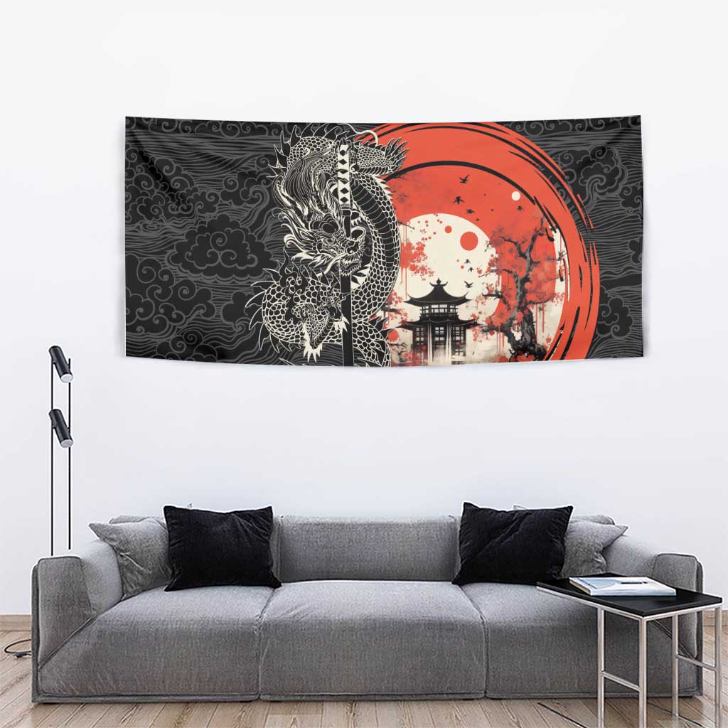 Japanese Dragon Katana Enso Tapestry Japan Pagoda Seamless Cloud - Wonder Print Shop