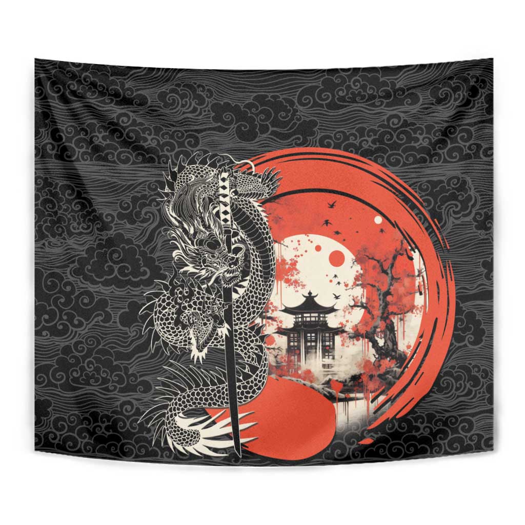 Japanese Dragon Katana Enso Tapestry Japan Pagoda Seamless Cloud - Wonder Print Shop