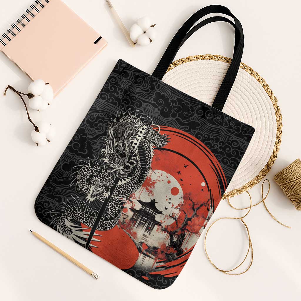 Japanese Dragon Katana Enso Tote Bag Japan Pagoda Seamless Cloud - Wonder Print Shop
