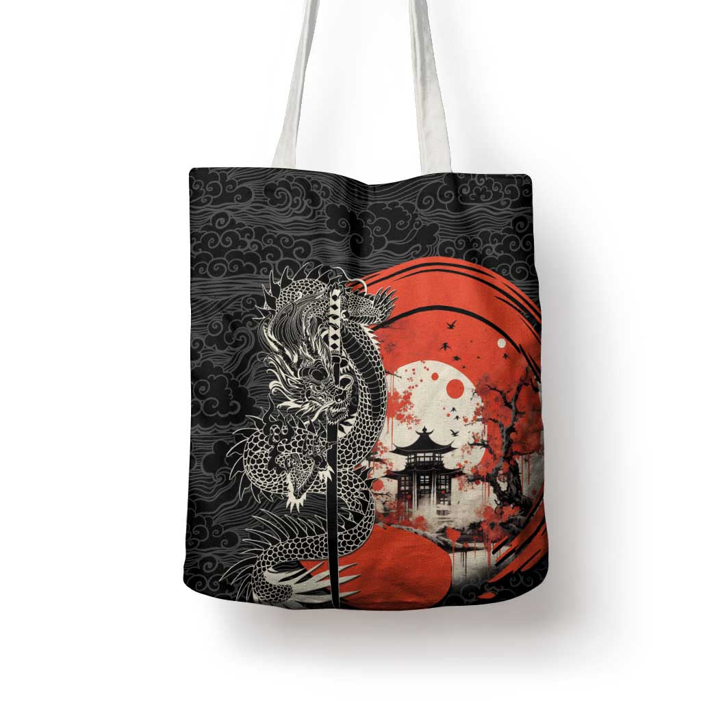 Japanese Dragon Katana Enso Tote Bag Japan Pagoda Seamless Cloud - Wonder Print Shop