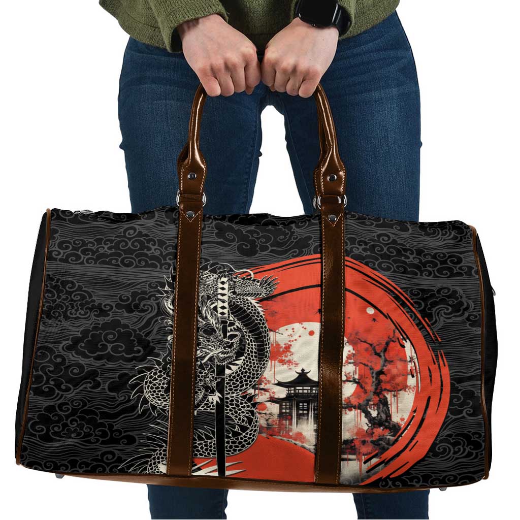 Japanese Dragon Katana Enso Travel Bag Japan Pagoda Seamless Cloud - Wonder Print Shop