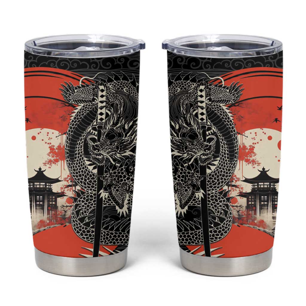 Japanese Dragon Katana Enso Tumbler Cup Japan Pagoda Seamless Cloud - Wonder Print Shop