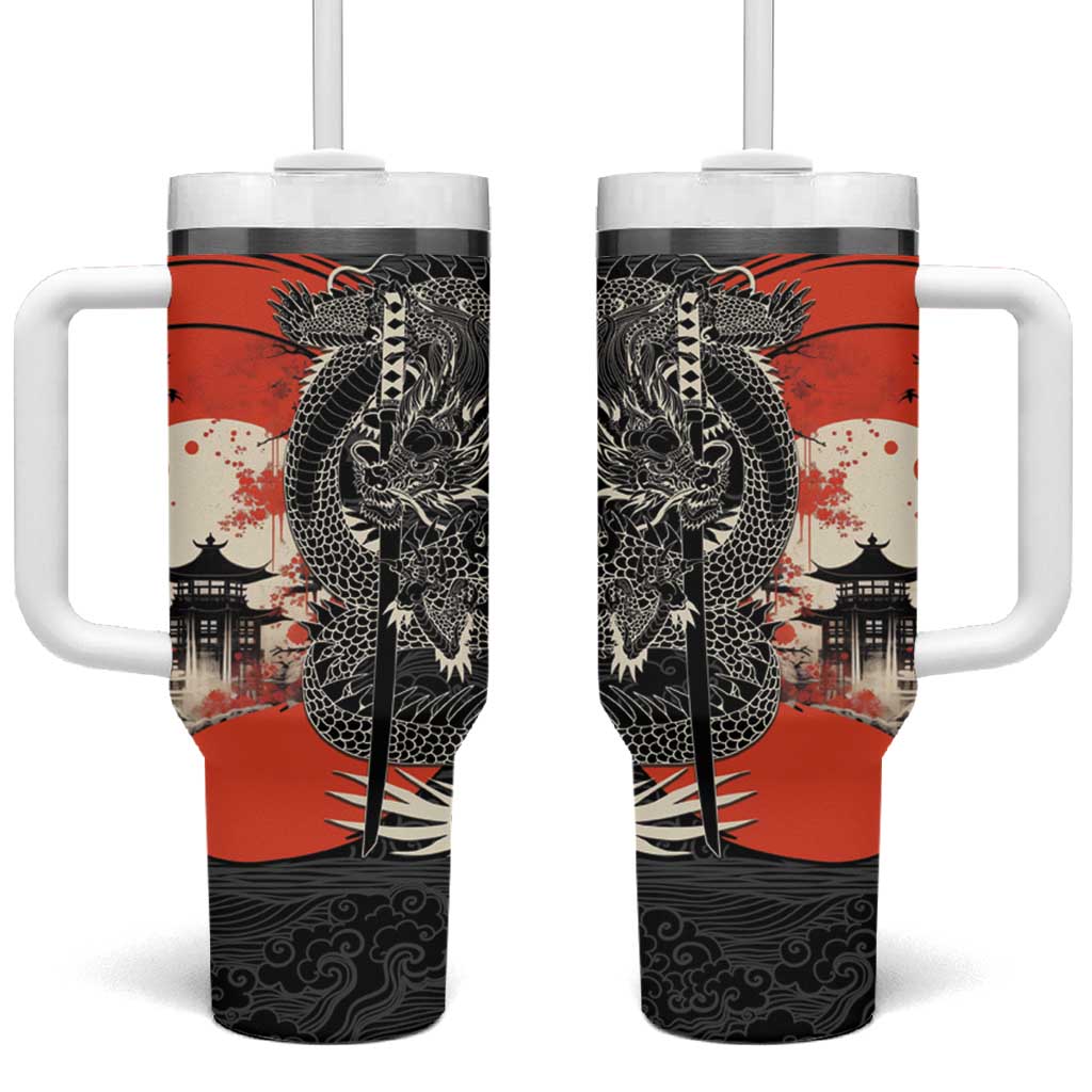Japanese Dragon Katana Enso Tumbler With Handle Japan Pagoda Seamless Cloud - undefined