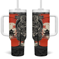 Japanese Dragon Katana Enso Tumbler With Handle Japan Pagoda Seamless Cloud - undefined
