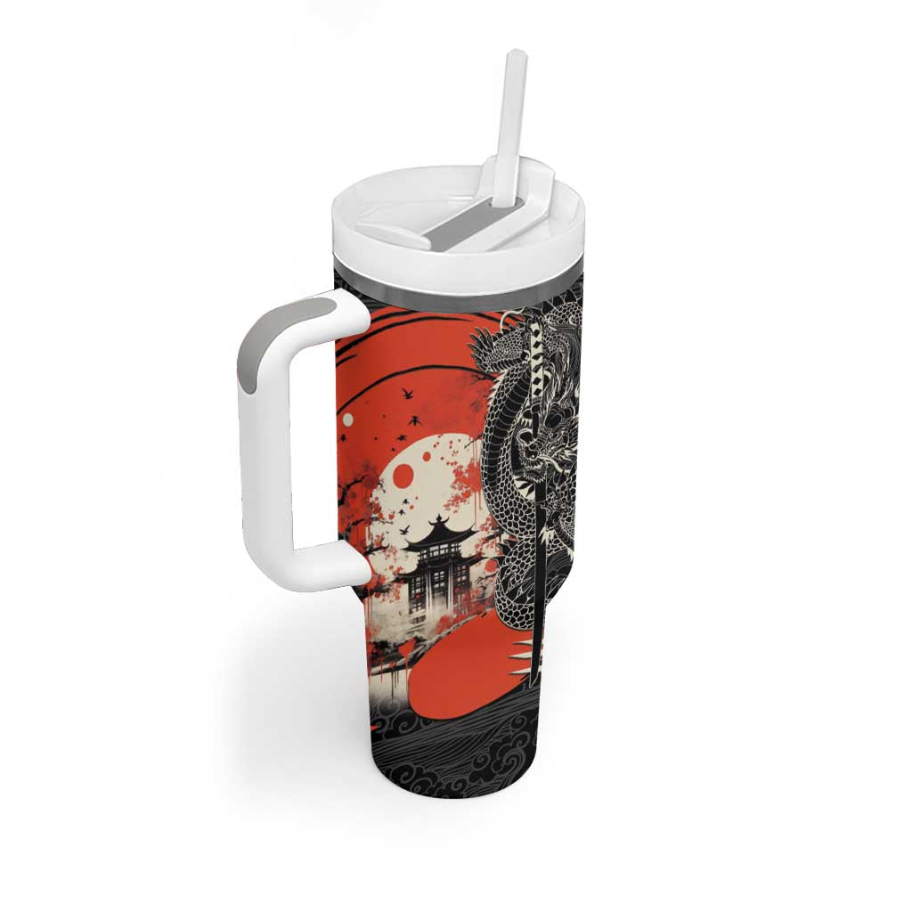 Japanese Dragon Katana Enso Tumbler With Handle Japan Pagoda Seamless Cloud - undefined