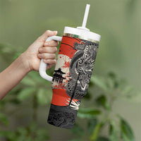 Japanese Dragon Katana Enso Tumbler With Handle Japan Pagoda Seamless Cloud - undefined