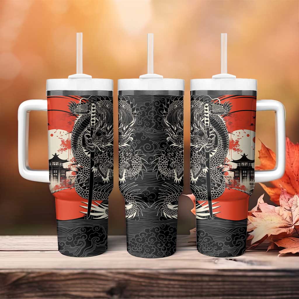 Japanese Dragon Katana Enso Tumbler With Handle Japan Pagoda Seamless Cloud - undefined
