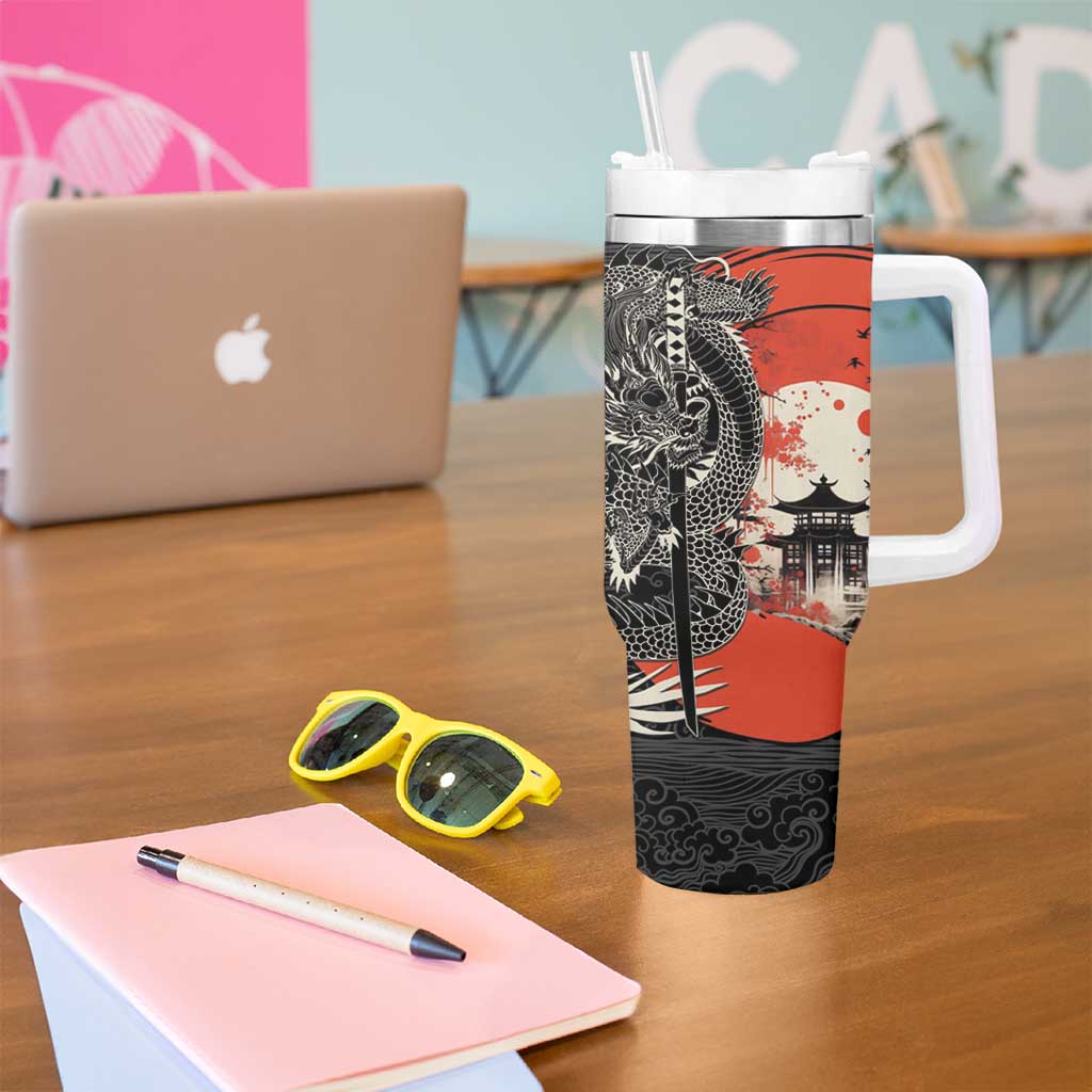 Japanese Dragon Katana Enso Tumbler With Handle Japan Pagoda Seamless Cloud - undefined