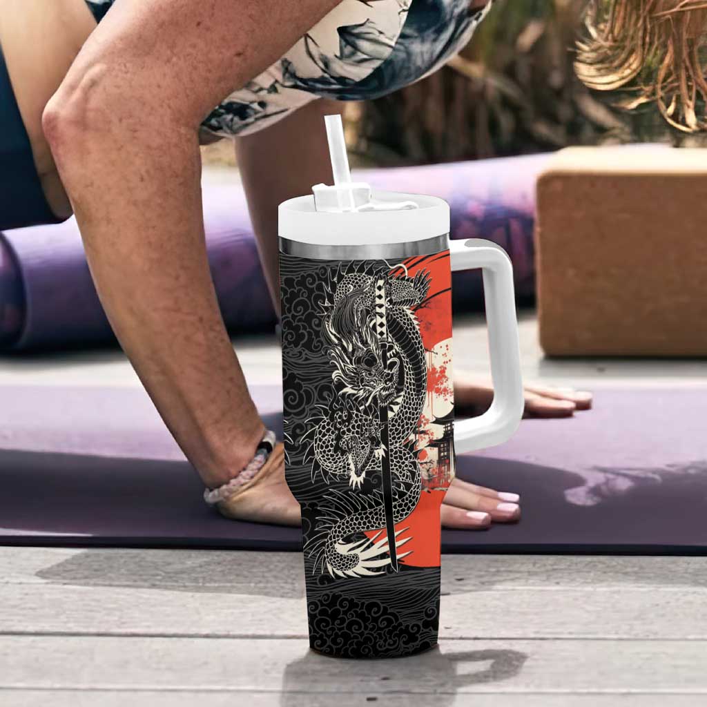 Japanese Dragon Katana Enso Tumbler With Handle Japan Pagoda Seamless Cloud - undefined