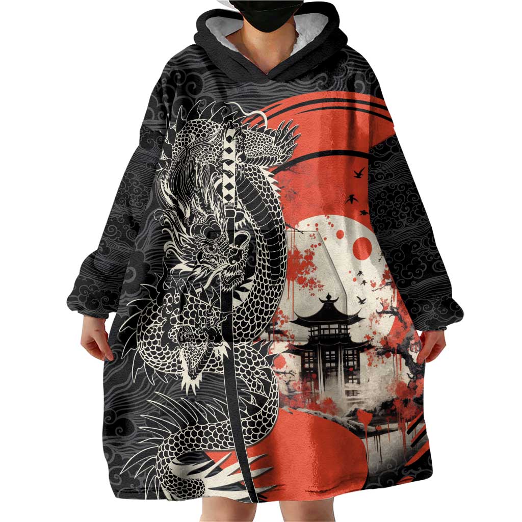 Japanese Dragon Katana Enso Wearable Blanket Hoodie Japan Pagoda Seamless Cloud - Wonder Print Shop