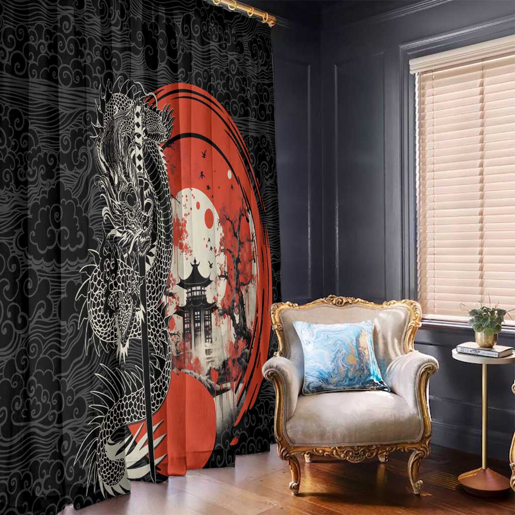 Japanese Dragon Katana Enso Window Curtain Japan Pagoda Seamless Cloud - Wonder Print Shop