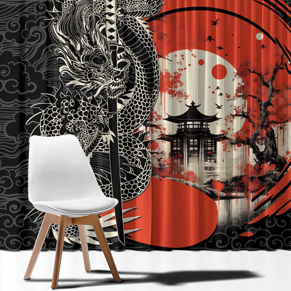 Japanese Dragon Katana Enso Window Curtain Japan Pagoda Seamless Cloud - Wonder Print Shop