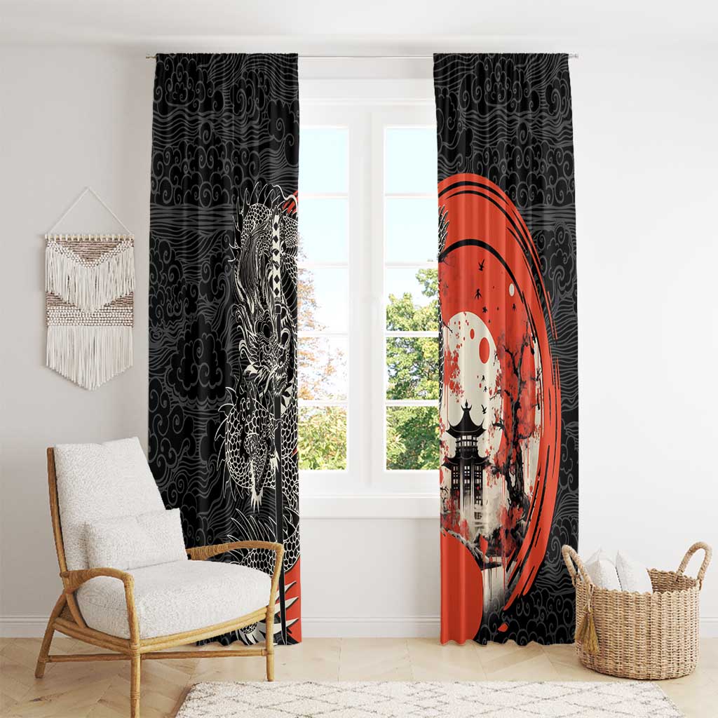 Japanese Dragon Katana Enso Window Curtain Japan Pagoda Seamless Cloud - Wonder Print Shop