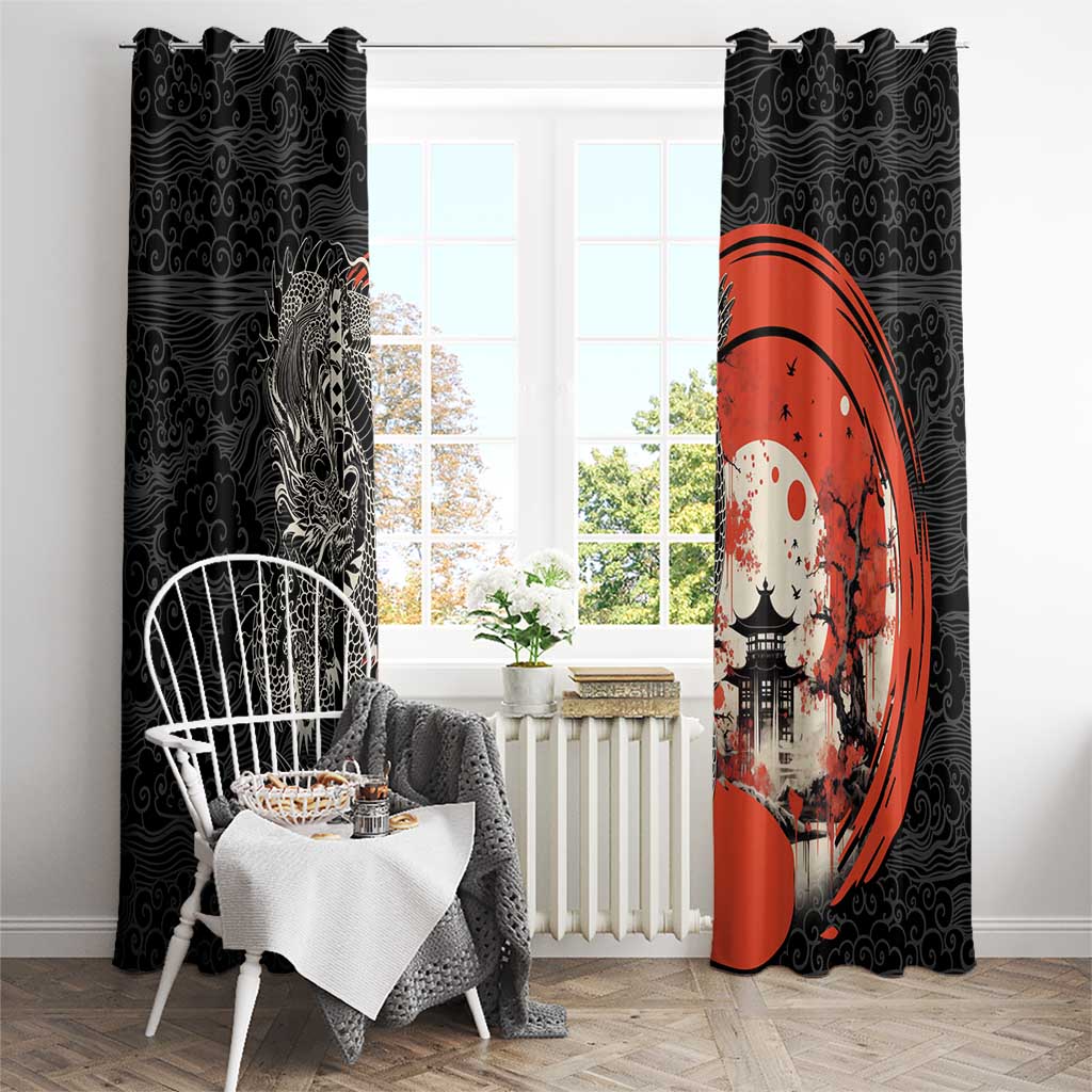 Japanese Dragon Katana Enso Window Curtain Japan Pagoda Seamless Cloud - Wonder Print Shop