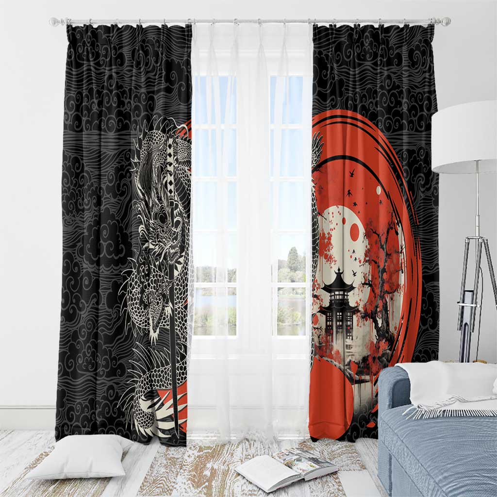 Japanese Dragon Katana Enso Window Curtain Japan Pagoda Seamless Cloud - Wonder Print Shop