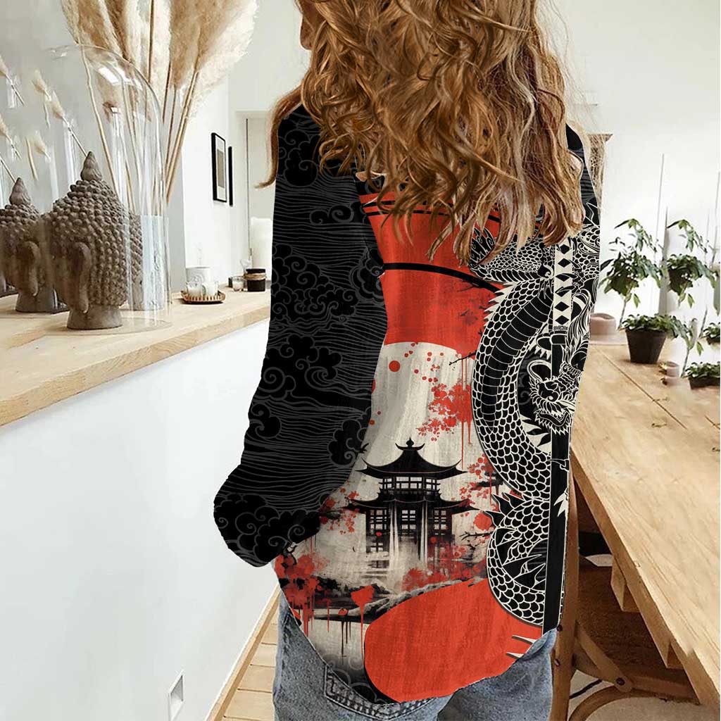 Japanese Dragon Katana Enso Women Casual Shirt Japan Pagoda Seamless Cloud - Wonder Print Shop