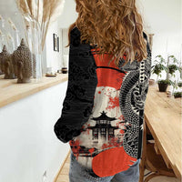 Japanese Dragon Katana Enso Women Casual Shirt Japan Pagoda Seamless Cloud - Wonder Print Shop