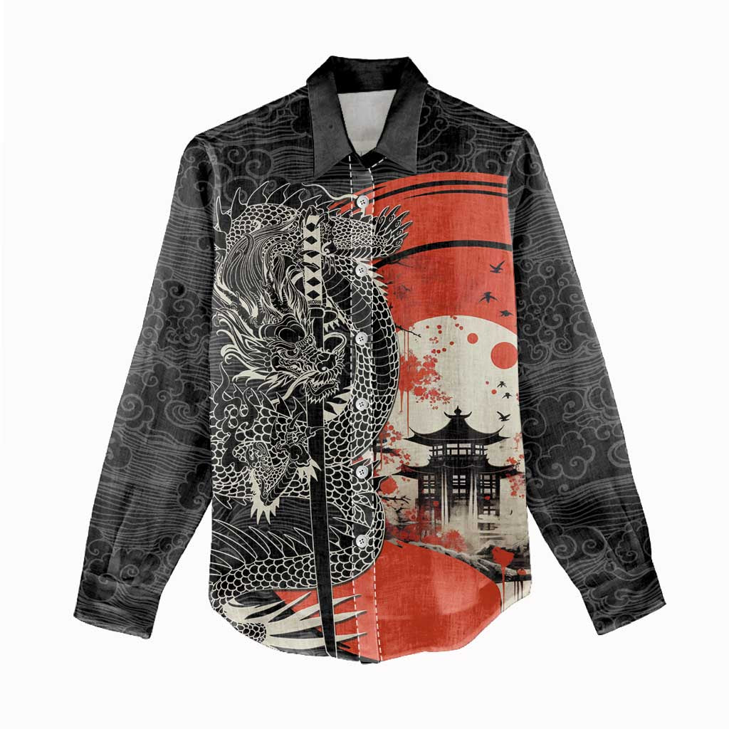 Japanese Dragon Katana Enso Women Casual Shirt Japan Pagoda Seamless Cloud - Wonder Print Shop