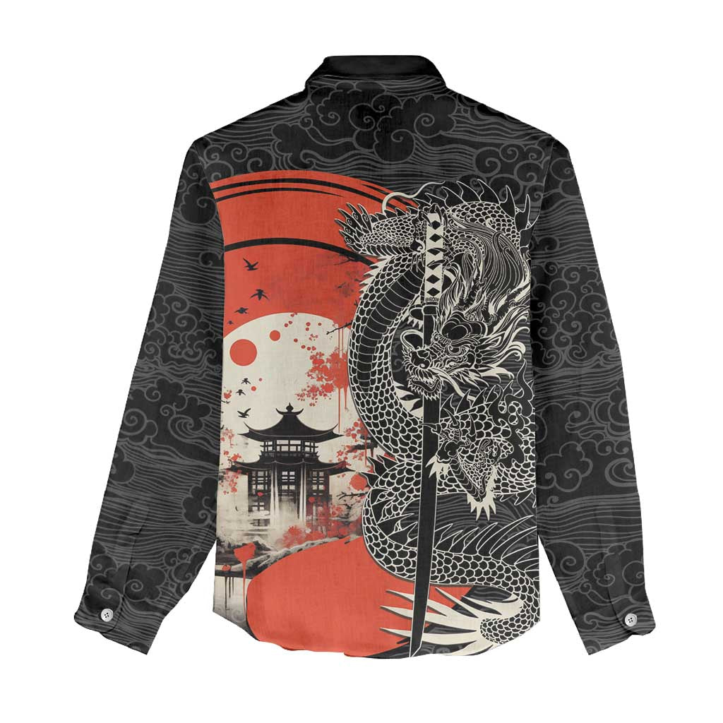 Japanese Dragon Katana Enso Women Casual Shirt Japan Pagoda Seamless Cloud - Wonder Print Shop
