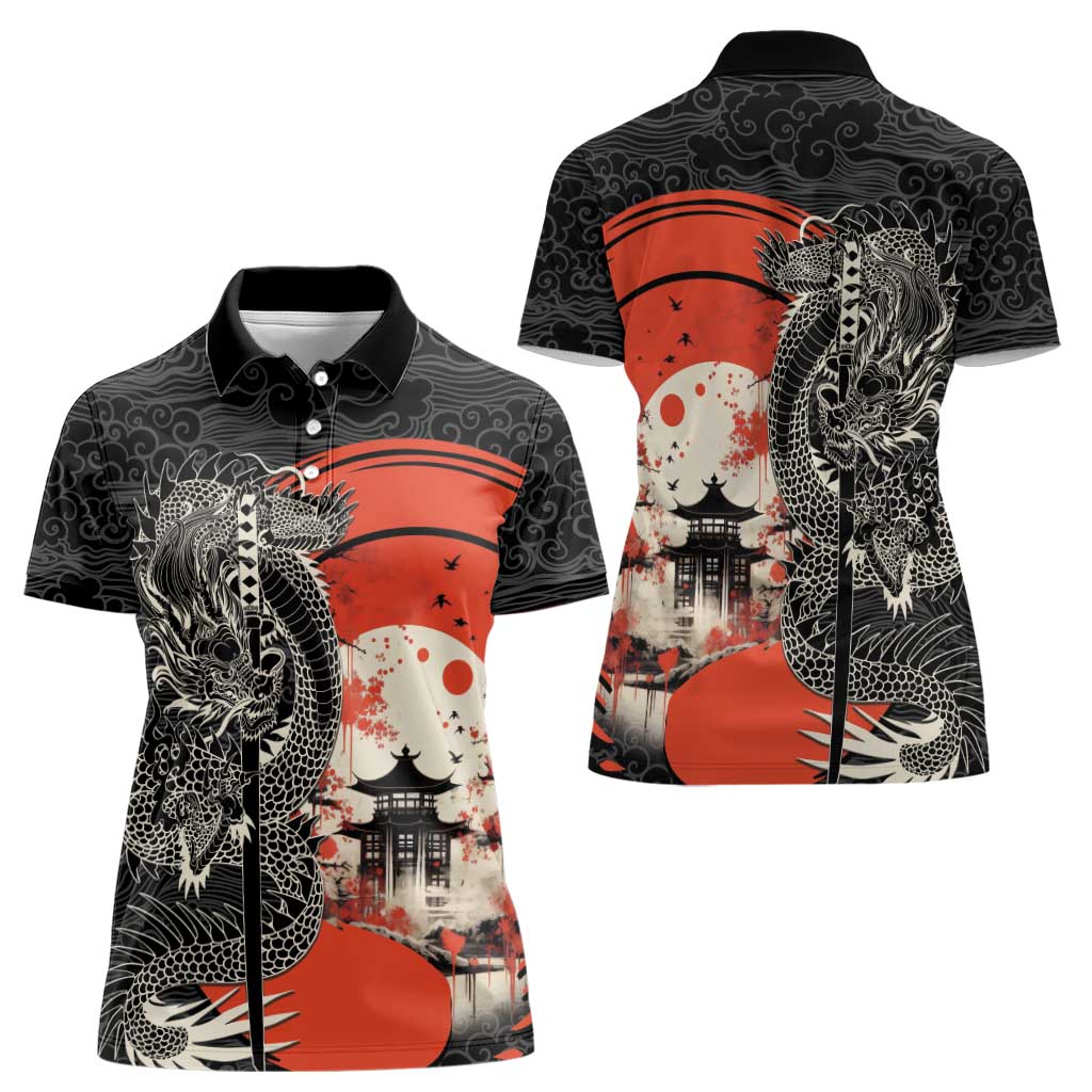 Japanese Dragon Katana Enso Women Polo Shirt Japan Pagoda Seamless Cloud - Wonder Print Shop