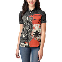 Japanese Dragon Katana Enso Women Polo Shirt Japan Pagoda Seamless Cloud - Wonder Print Shop