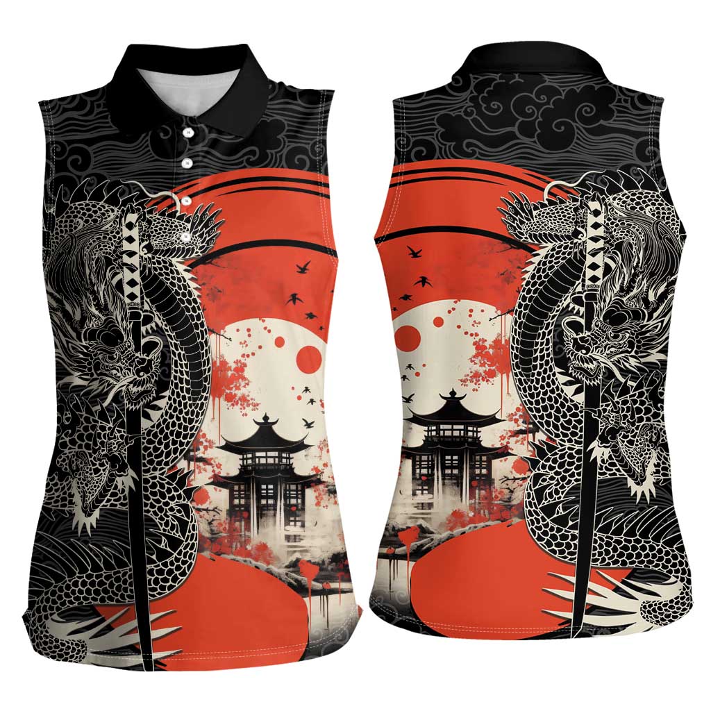 Japanese Dragon Katana Enso Women Sleeveless Polo Shirt Japan Pagoda Seamless Cloud - Wonder Print Shop