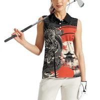 Japanese Dragon Katana Enso Women Sleeveless Polo Shirt Japan Pagoda Seamless Cloud - Wonder Print Shop
