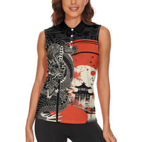 Japanese Dragon Katana Enso Women Sleeveless Polo Shirt Japan Pagoda Seamless Cloud - Wonder Print Shop