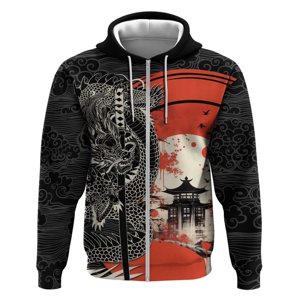 Japanese Dragon Katana Enso Zip Hoodie Japan Pagoda Seamless Cloud - Wonder Print Shop