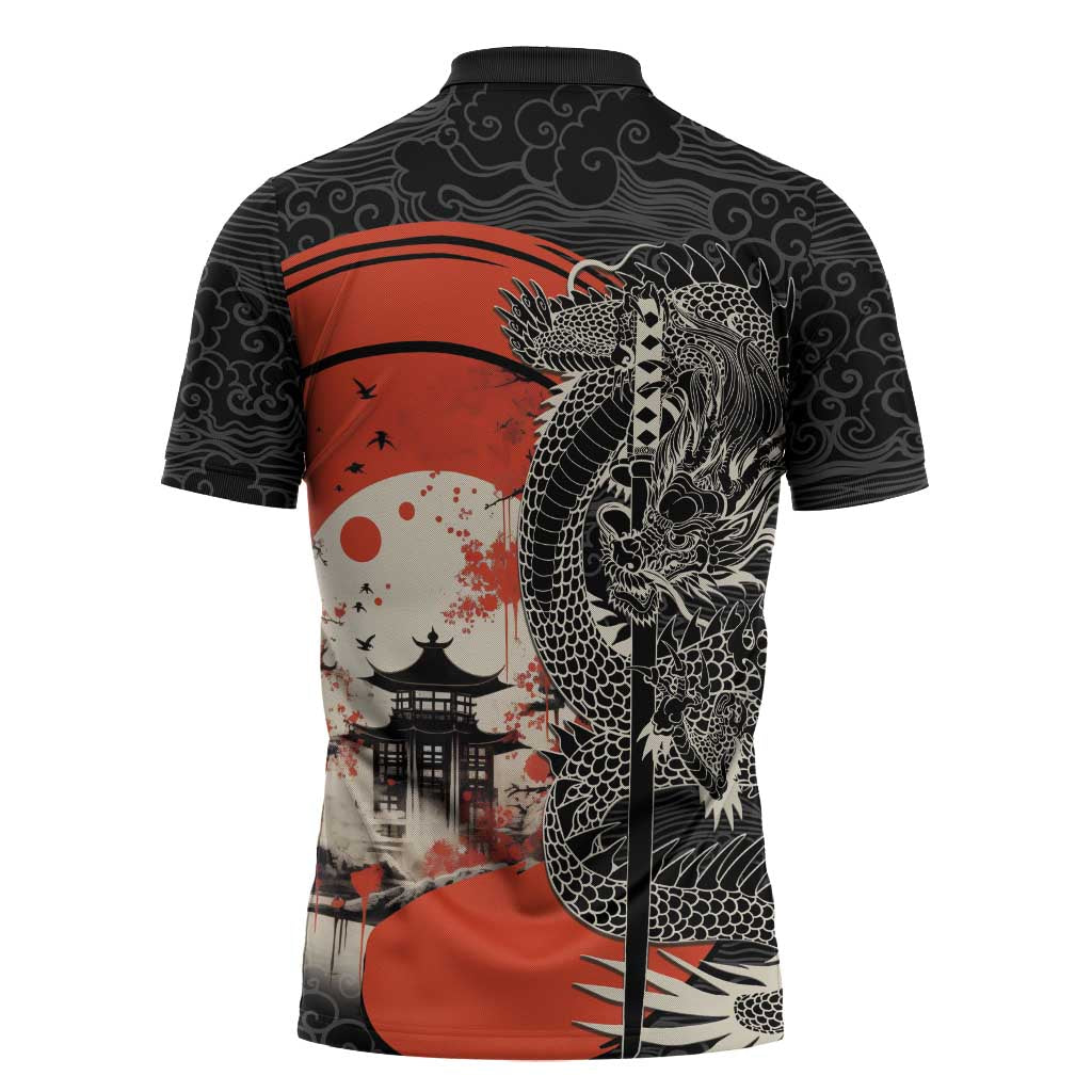 Japanese Dragon Katana Enso Zipper Polo Shirt Japan Pagoda Seamless Cloud - Wonder Print Shop