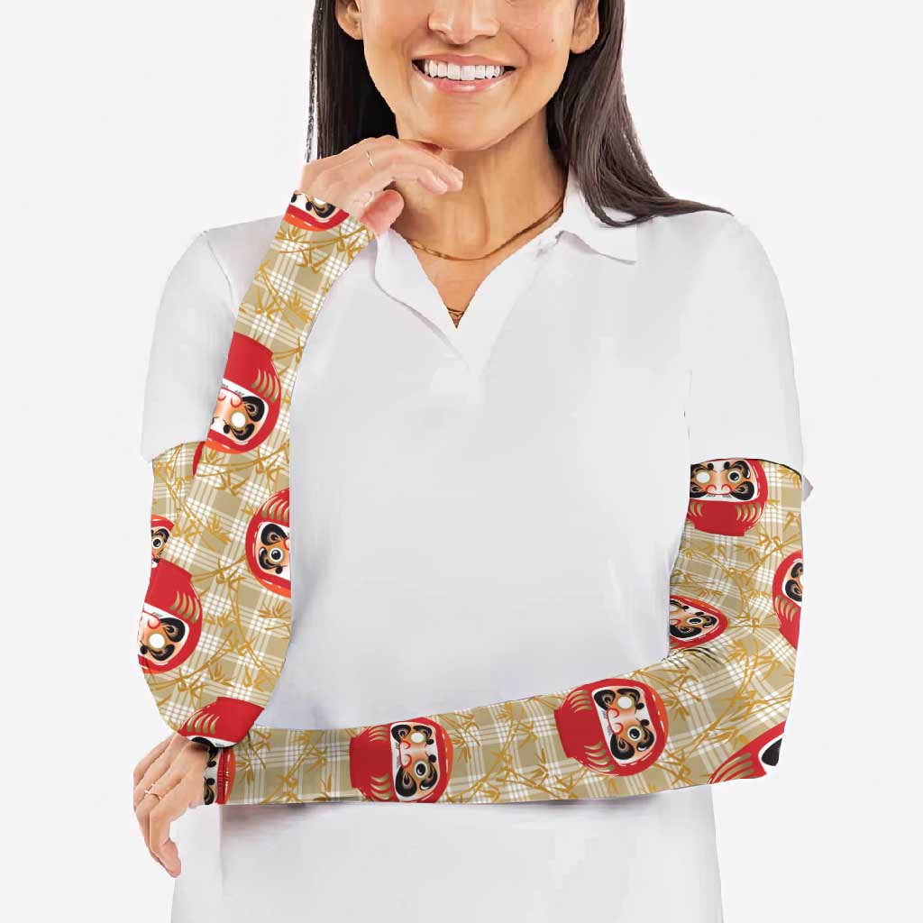 Japanese Daruma Doll Arm Sleeves Palaka With Seamless Bamboo Pattern - Wonder Print Shop