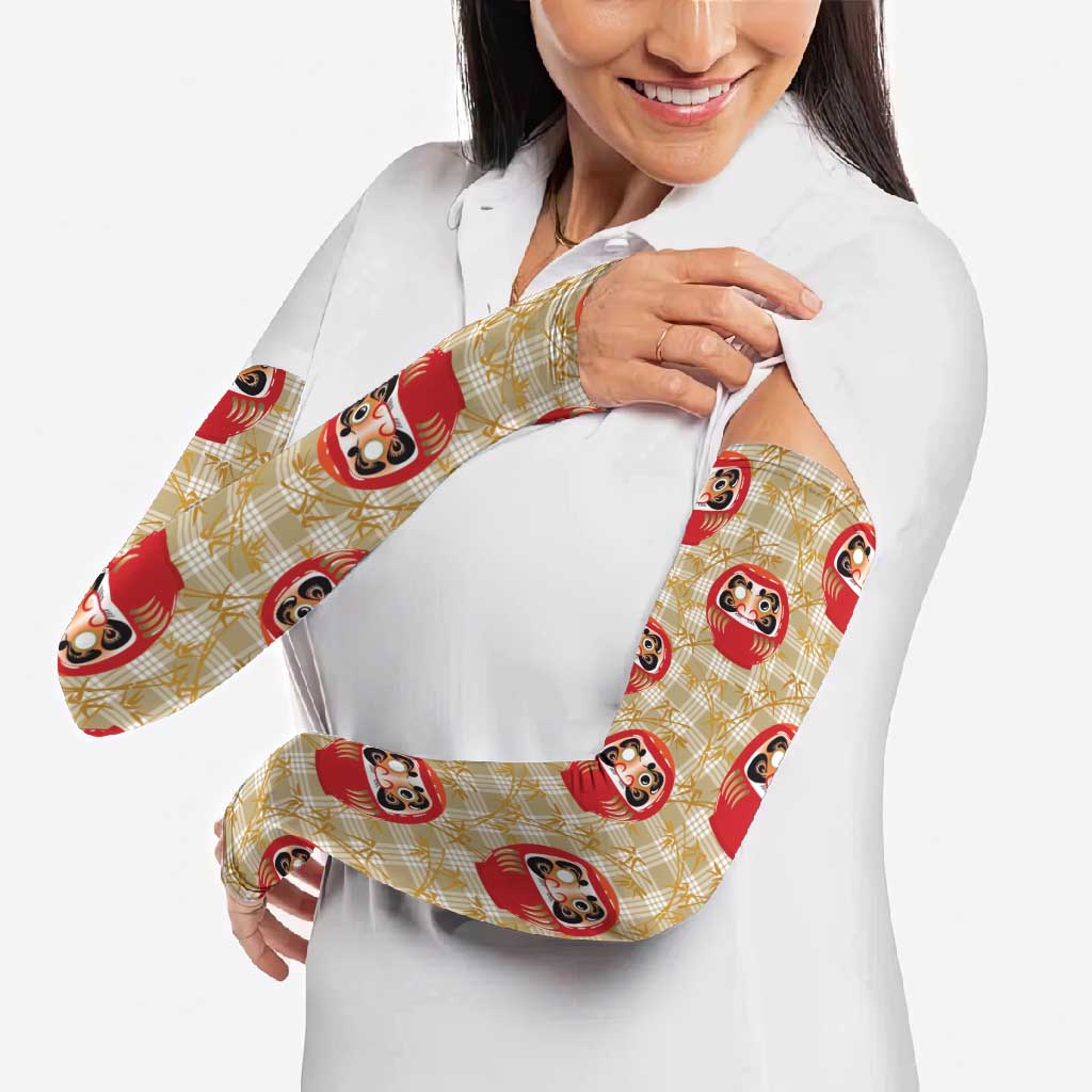 Japanese Daruma Doll Arm Sleeves Palaka With Seamless Bamboo Pattern - Wonder Print Shop