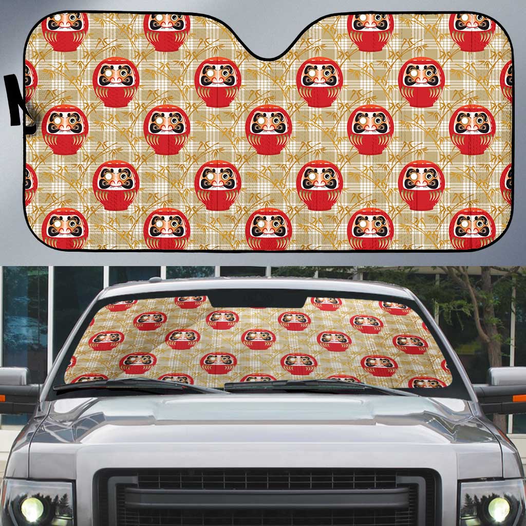 Japanese Daruma Doll Auto Sun Shade Palaka With Seamless Bamboo Pattern - Wonder Print Shop