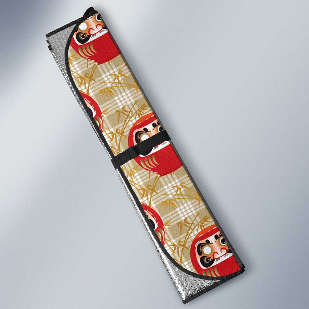 Japanese Daruma Doll Auto Sun Shade Palaka With Seamless Bamboo Pattern - Wonder Print Shop